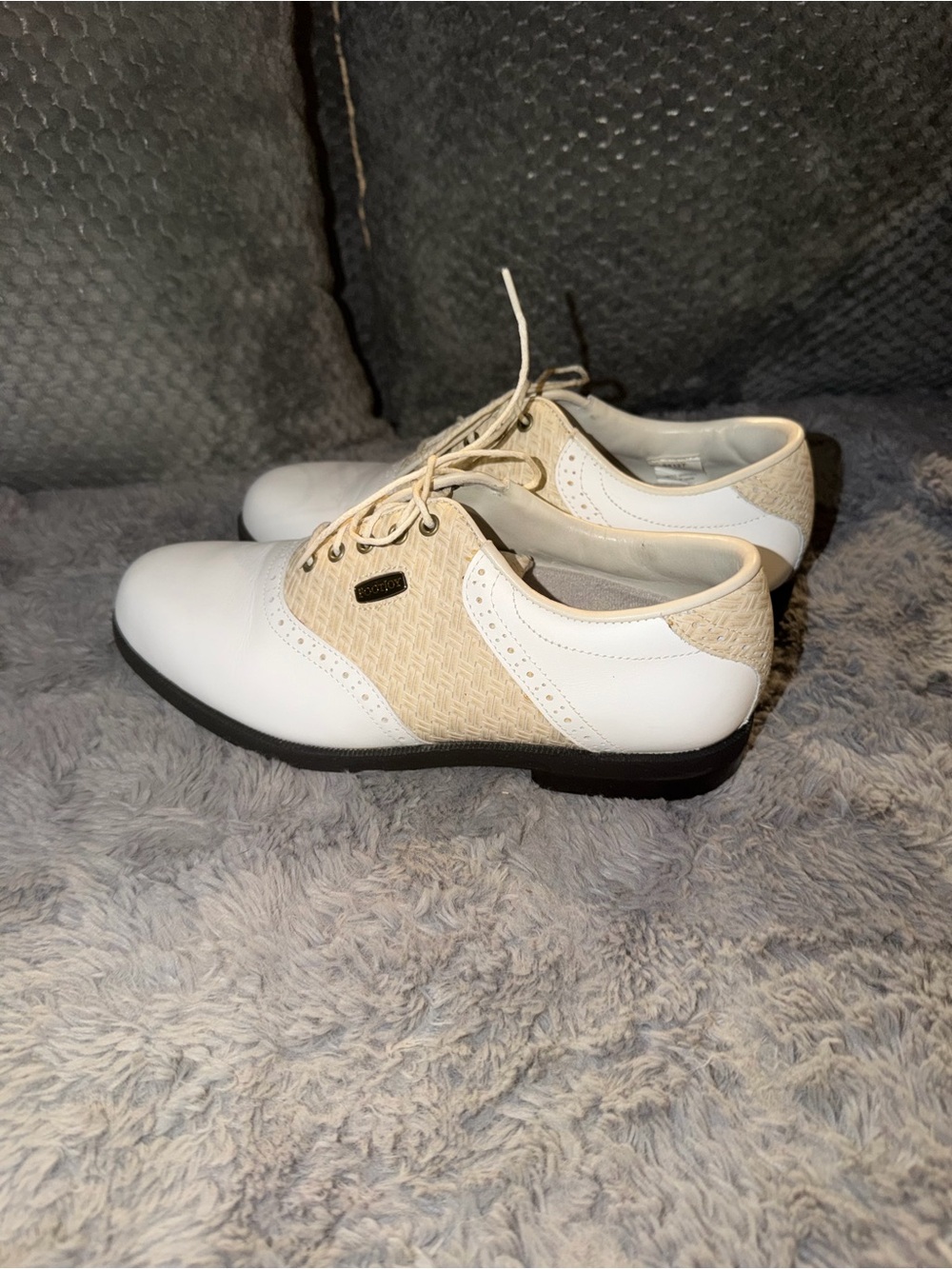 FootJoy White and Beige Woven Lace-Up Golf Flats